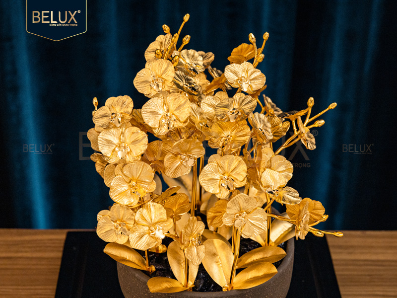 Chậu Lan Hồ Điệp 12 Cành Dát Vàng 24K